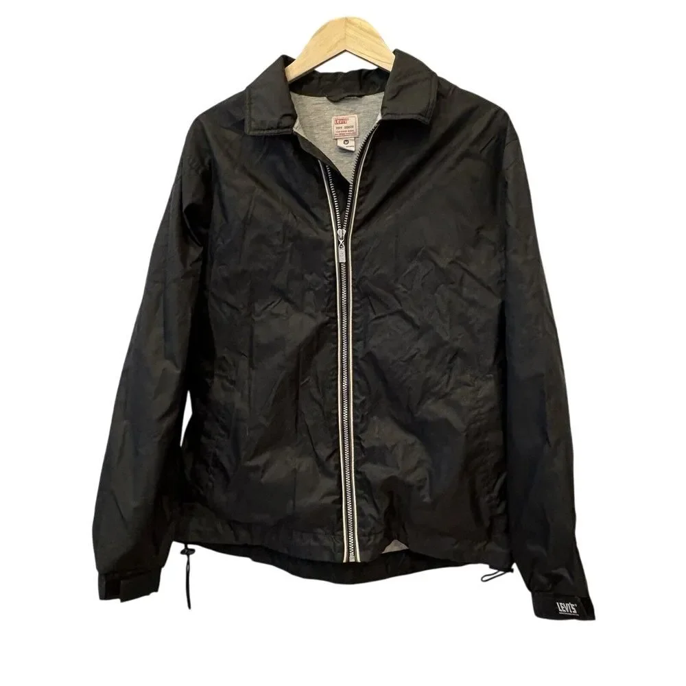 Vintage Levi's Dry Goods Two Horse Black Nylon‎ Coaches Jacket Mens Size Small